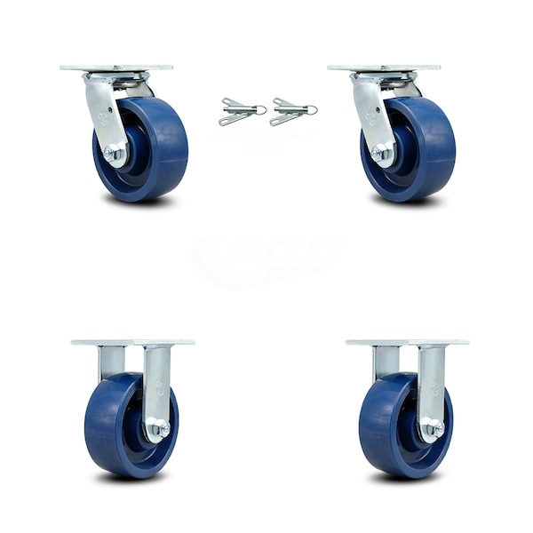 5 Inch Solid Polyurethane Caster Set with Ball Bearings 2 Swivel Lock 2 Rigid